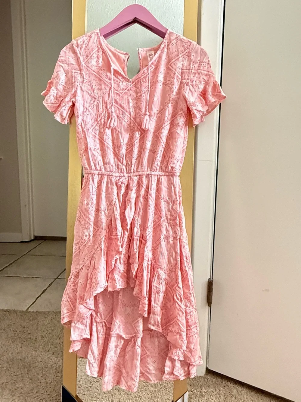 Justice Pink Tassel Tie Peasant DressHas never been worn!